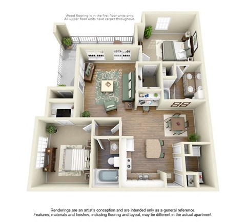 Floor plan for 2 beds, 2 baths, 1172 sqft